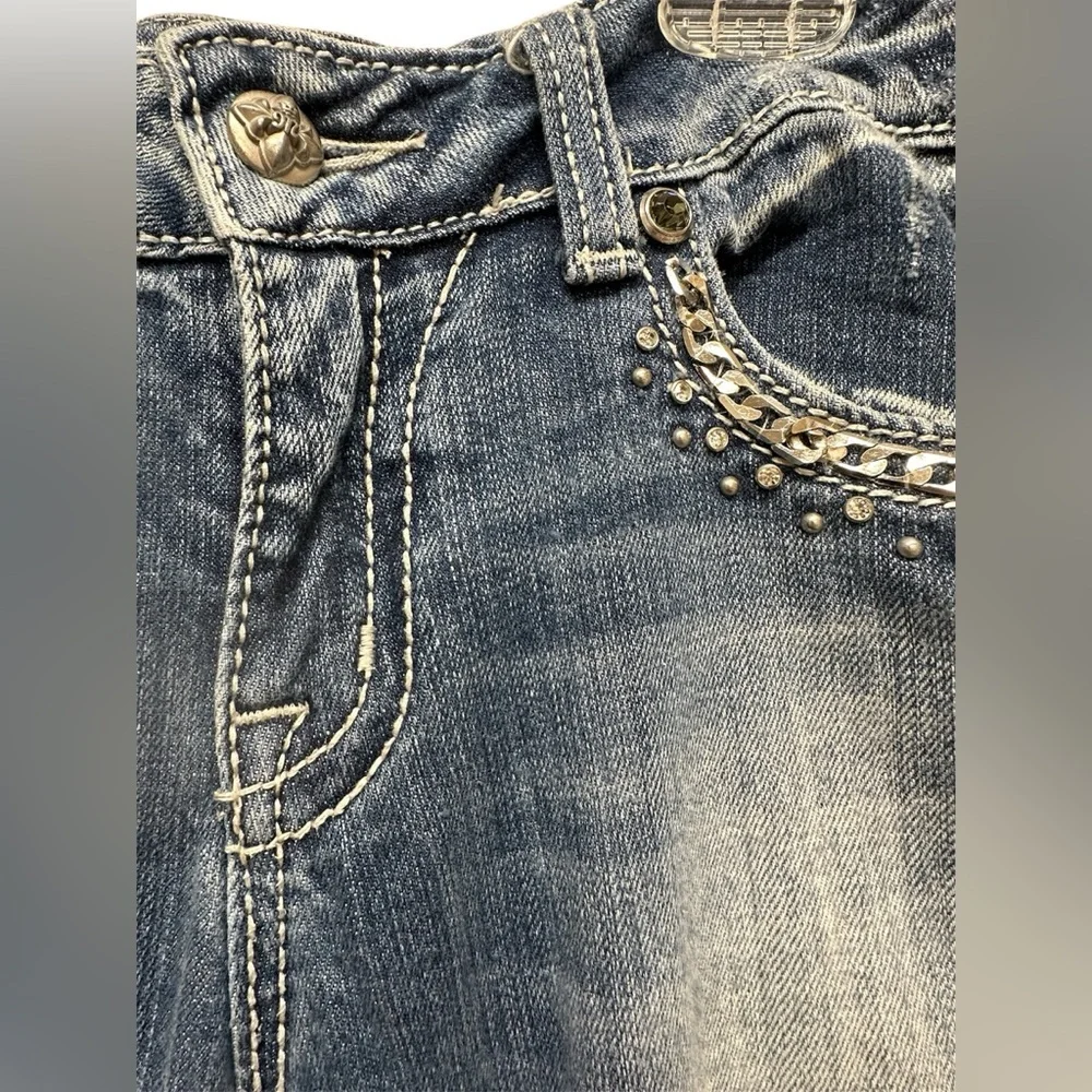 Miss Me Easy Boot Cut Blue Jeans Women’s 29 Embellished Pockets Denim Y2K